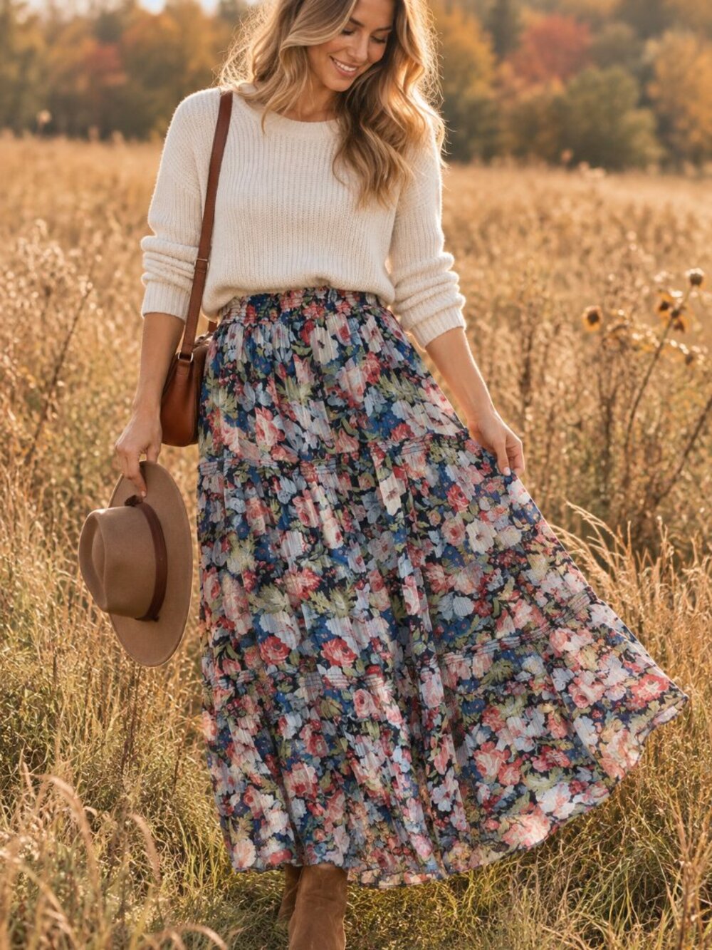 Anthropologie Floral Cupro Pleated Tiered Maxi Skirt M